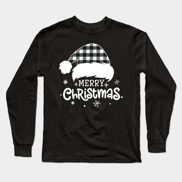 Merry Christmas Buffalo White Plaid Santa Hat Xmas Holiday Long Sleeve T-Shirt by Sincu